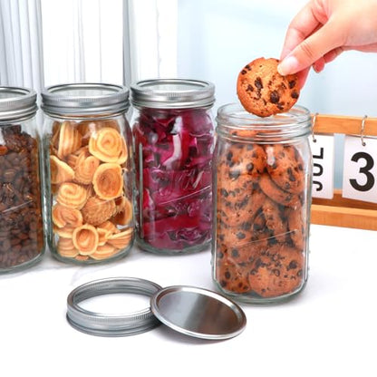 32oz Canning Jars, Wide Mouth Mason Jars with Lids and Bands Excellent Choice for Canning,Fermenting,Pickling,Spice Jars,Canned Goods,DIY Projects,Wedding Favors,Microwave/Freeze/Dishwasher Safe,4Pack
