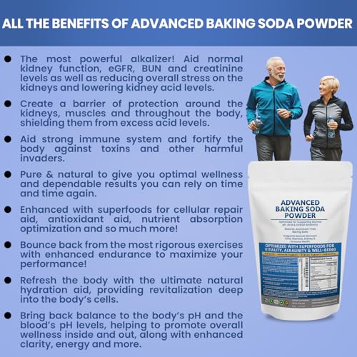 Advanced Baking Soda Powder: Organic Use Aluminum Free Baking Soda w/Superfoods to Support Kidneys, Stomach Acid, Alkalinity, Immune, Antacid, Health & Wellness, Organic Use