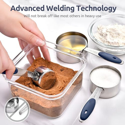 U-Taste Measuring Cups and Spoons: Food Grade 18/8 Stainless Steel 12 Pieces Metal Stacking Kitchen Baking Cooking Measure Set with Strengthened Weld Joints (Midnight Blue, Upgraded Version) - color: Navy Blue