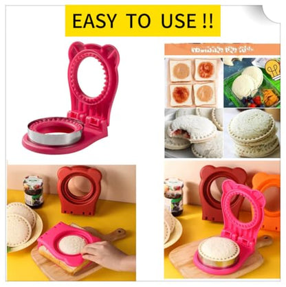 CHICHAUS Uncrustable Sandwich Maker,Sandwiches Pocket Circle Shape 3.7Inch Sandwich Cutter and Sealer,Sandwich Cutter for Kids Breakfast and lunchboxes (Rose Red) - color: Rose Red