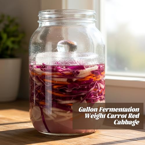 2 Pcs Glass Fermentation Weight Set, 3.7 inch Large and Heavy Jar Glass Fermenting Weights with Easy Grip Handles for Wide Mouth Mason Jars Sauerkraut Kimchi