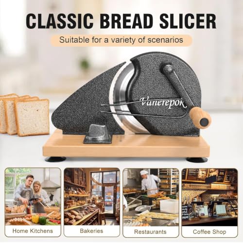 vanerepok Manual Bread Slicer Adjustable Thickness for Homemade Sourdough | Hand Crank Bread Cutter with Scale & Stable Suction Cups & Wood Base for Even Slicing Perfect Baking Gift for Home Bakers - color: Marble