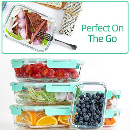 C CREST [10-Pack] Glass Food Storage Containers with Lids, Airtight, BPA Free, Meal Prep Containers for Kitchen, Home Use - color: Light Green