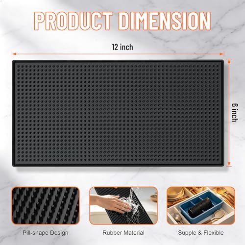 Xibany Bar Mat, 12x6IN Non-Slip PVC Mats for Home Coffee Bar Countertop | Versatile for Coffee Drinks Cocktails Makers, Keep Bar Counter Tops Neat Tidy, Drying Dishes Cups Glasses, Easy to Clean