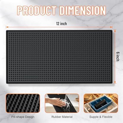 Xibany Bar Mat, 12x6IN Non-Slip PVC Mats for Home Coffee Bar Countertop | Versatile for Coffee Drinks Cocktails Makers, Keep Bar Counter Tops Neat Tidy, Drying Dishes Cups Glasses, Easy to Clean