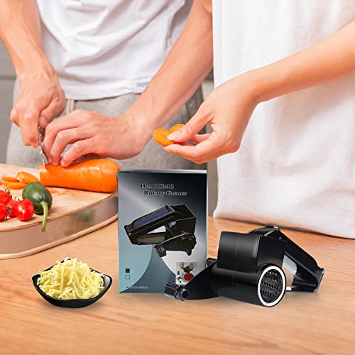Cheese Grater with Handle, Rotary Cheese Grater,Vegetable, Chocolate, Hard Cheese & Nut Grater, Black - color: Black