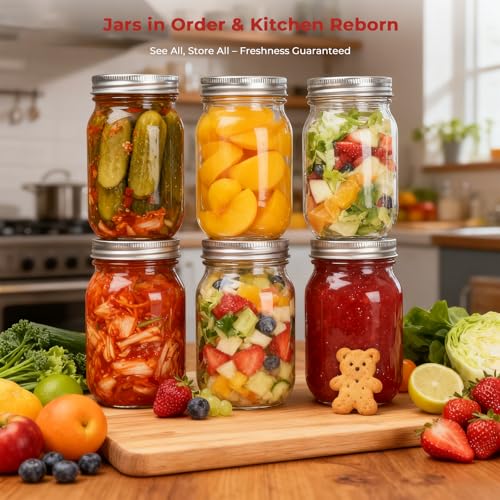 Glass Mason Jars 16 oz with Divided Lids ，15 Pack | Regular Mouth Canning Jars,Clear Glass Jars for Food Storage, Canning, Pickling, Dry Goods, Snacks, Candies, and DIY Projects - color: 16oz-15pack