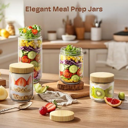 2 Pack 16oz Overnight Oats Containers with Bamboo Lids, Glass Jars with Airtight Lids for Meal Prep, Wide Mouth Mason Salad Jars, Glass Food Storage Container for Yogurt Chia Snacks Spice Sugar - color: 16oz 2 Pack