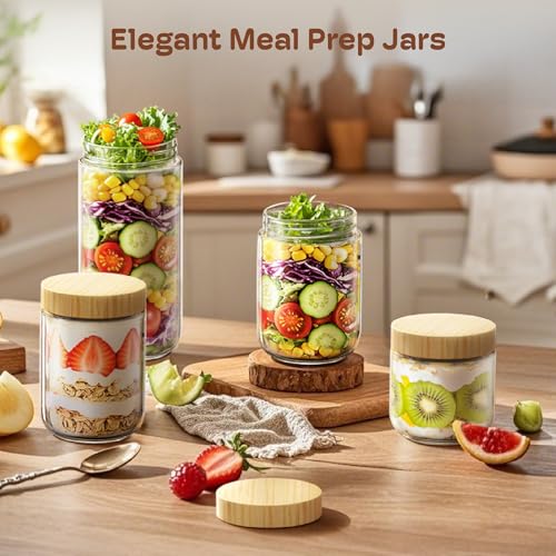 2 pack 24oz Overnight Oats Containers with Bamboo Lids, Glass Jars with Airtight Lids for Meal Prep, Wide Mouth Mason Salad Jars, Glass Food Storage Container for Yogurt Chia Snacks Spice Sugar - color: 24oz 2 Pack