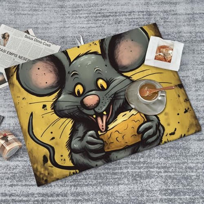 Rat Eats A Piece Of Cheese Dish Drying Mat For Kitchen Counter Absorbent Reversible Drying Mats Microfiber Kitchen Countertop Protector Dishes Drying Pad Extra Large 18"X24" Dish Mat