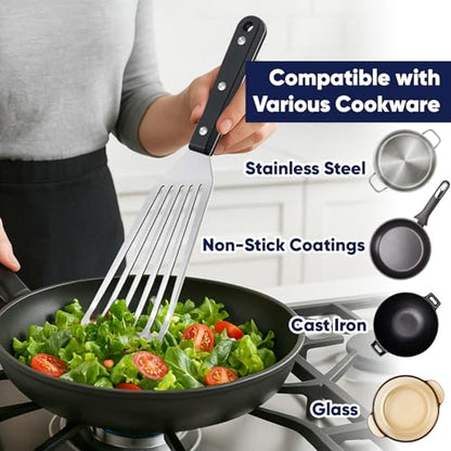 Newness Metal Fish Turner Spatula Stainless Steel for Kitchen Use, Small Griddle Egg Spatula, Flexible, Polished Metal, Corrosion Resistant, Kitchen Slotted Turner with Thin Edge Ideal for Turning,11" - size: Length:11 Inches (28 cm)