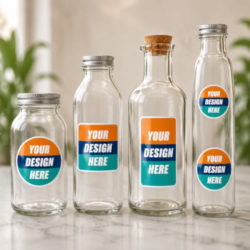 Custom Waterproof Labels for Glass Bottles & Drinks – Durable Vinyl Stickers for Coffee, Juice, Milk Tea & Smoothies – UV Resistant, Tear-Proof, Oil & Water Resistant Labels (Round)
