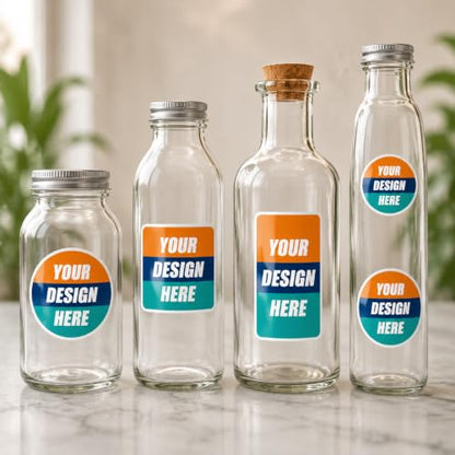 Custom Waterproof Labels for Glass Bottles & Drinks – Durable Vinyl Stickers for Coffee, Juice, Milk Tea & Smoothies – UV Resistant, Tear-Proof, Oil & Water Resistant Labels (Round)