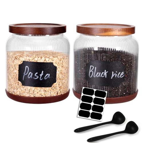 SAIOOL Striped Borosilicate Glass Airtight Canisters, 1/2 Gallon - size: 1/2 Gallon (Striped 2 pack)