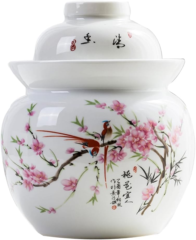 ELEFOCUS Ceramic Fermentation Jar Large Capacity Sealed Pickle Jar, Chinese Fermentation Kit With Water Seal(C,5L) - color: C, size: 5L