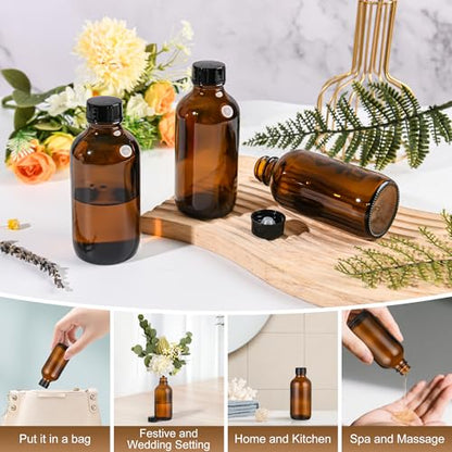 Small Glass Bottles with Lids Boston Round Shot Bottles for Health, Immunity, Ginger Juice, Essential Oils, Potion - Leak Proof Mini Travel Containers (Amber UV, 4oz-24Pack) - color: Amber UV, size: 4oz-24Pack