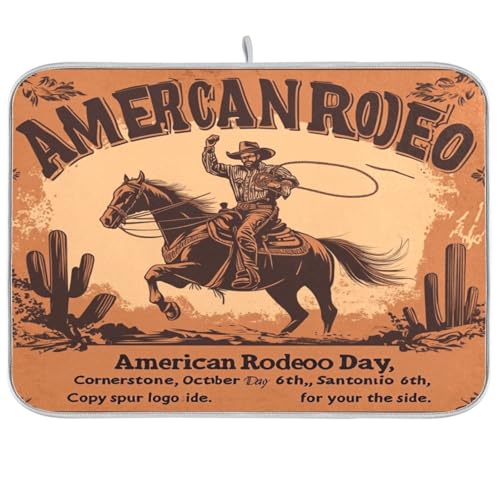 Kcldeci Western Rodeo Cowboy Dish Drying Mat Kitchen Counter Mat Draining Mat Kitchen Accessories Dish Rack Pad for Dishes, Utensils, Countertops, Sinks 18x24in - color: C20, size: 18x24in