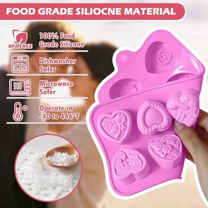 HKNMTT Heart Molds Silicone Valentine's Day Chocolate, Small 10 Love Conversation Shapes Truffle Gifts Bite Size 3D Rose Candy Mould Gummy Jello Gelatin Cute Wax Melt Ice Cube Handmade Soap DIY Making - style: 10 Shaped Heart - 2PCS