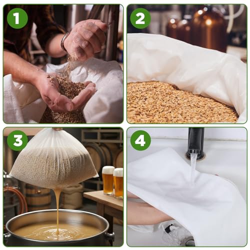 10 Pack Brew Bags, Extra Large26" x 22" Fine Mesh Strainer Bagfor Homebrewing, Reusable Drawstring Straining Brewer Cheese Cloth Bag, Fine Mesh Bag for Hops Grains Fruit Cider