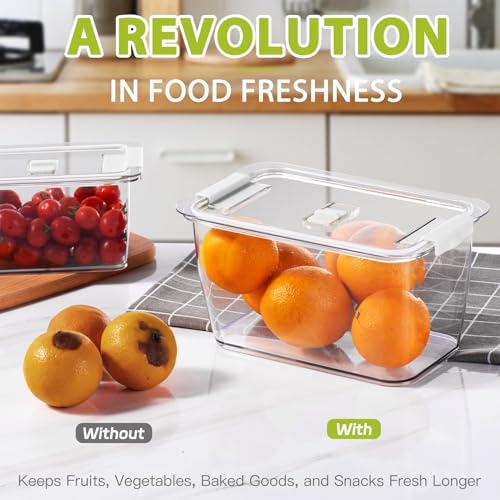 LUXEAR Fresh Container, 3PACK Produce Saver Container BPA Free Fridge Organizer for Vegetable Fruit and Salad Partitioned Food Storage Container with Vents Stay Fresh Containers Not Dishwashers Safe - color: White