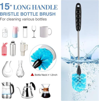 UNIFUN 3-in-1 Stainless Steel Cleaning Brush Set, Long Handle for Narrow Neck Bottles, Sport Bottles, Coffee Mugs, Tumblers, Flask - size: Longer Size