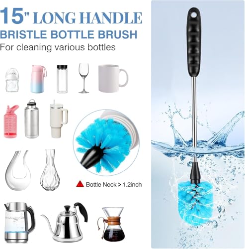 UNIFUN 3-in-1 Stainless Steel Cleaning Brush Set, Long Handle for Narrow Neck Bottles, Sport Bottles, Coffee Mugs, Tumblers, Flask - size: Longer Size