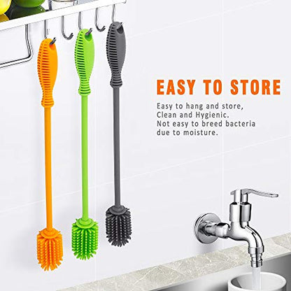 Silicone Bottle Cleaning Brush with Long Handle, 12.5" Water Bottle Cleaner for Baby Bottles, Hydro Flask, Sports Bottle, Vase, Glassware, Perfect for Smaller Diameter Bottle Openings (One Pack) - color: Gray