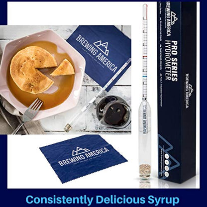 Brewing America USA-Made Maple Syrup Hydrometer - Density Meter for Sugar and Moisture Content Measurement – Made in America - BRIX & Baume Scales - Easy Read Red and Blue Line Calibrated