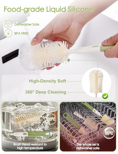 Baby Bottle Brush Set-Travel Bottle Cleaner Kit with Silicone Brush,Drying Rack,Nipple Brush,Straw Brush,Bottle Mouth Brush,Storage Box-6 in 1 Portable Bottle Washing Kit for Home and Travel