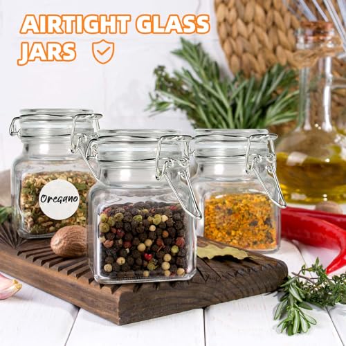 SKOCHE Spice Jars 20 Pack Small 4 oz Glass Jars with Airtight Hinged Lids, Spice Herb Jars with Labels and Silicone Funnels, 4oz Glass Jars with Lids Ideal for Spice Herbs - size: Small