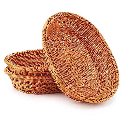 EUSOAR Wicker Basket, 12.2"x 7.9"x 2.8" 3pcs Tabletop Food Serving Baskets Trays, Bread Proofing Basket, Food Fruit Vegetables Sundries Storage Basket for Restaurant Bakery Family Party