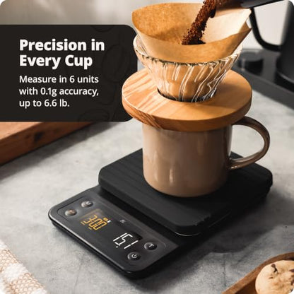 Greater Goods Coffee Scale with Timer, 0.1g Precision Digital Espresso & Pour Over Scale for Chemex, V60, Drip & Matcha Weighing, Waterproof Silicone Cover, 6.6lb Barista Brew Capacity (Onyx Black) - color: Onyx Black