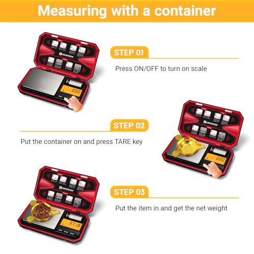 UNIWEIGH Travel Digital Pocket Scale 200g/0.01g, Digital Gram Scales | Mini Food Scale with 50g Calibration Weight for Food, Powder,small items, Tea, Jewelry, Coins (Battery Included)-Red - color: Red