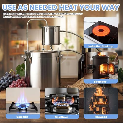 33L/8.7 gal Alcohol Still, Wine Making Kit with Thermometer, Stainless Steel Alcohol Distiller – Home Distillation Kit for Whisky, Brandy, Wine
