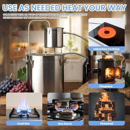 33L/8.7 gal Alcohol Still, Wine Making Kit with Thermometer, Stainless Steel Alcohol Distiller – Home Distillation Kit for Whisky, Brandy, Wine