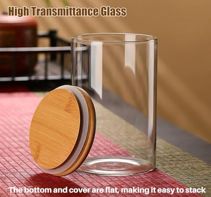 Glass Food Storage Jars with Airtight Lids, Clear Glass Jar with Bamboo Lid, Airtight Food Canister for Tea, Candy, Coffee, Sugar, Cookie, Snack. (Round | 5+6 Inch | 33+17 oz) - color: Round 2 Pack (33+17oz)