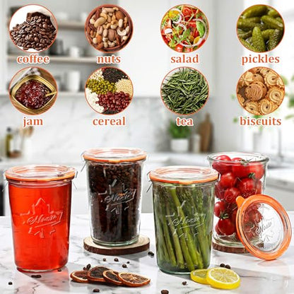 27 oz Glass Canning Jars, 4 Pack Wide Mouth Airtight Sourdough Starter & Fermentation Jars with Clamp Lids, 800ml for Pickles, Yogurt & Pantry Storage