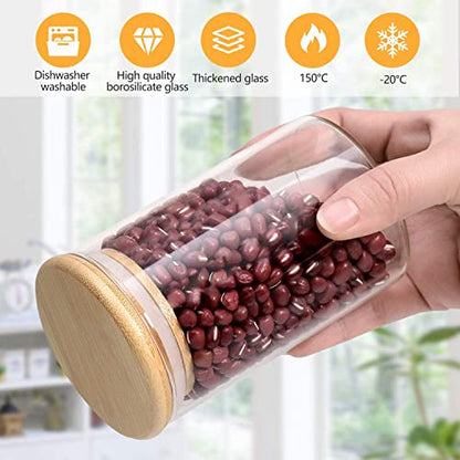Glass Jars with Bamboo Wooden Airtight Lids 6oz 10oz Spice Jars Food Storage Containers for Home Kitchen, Tea, Salt, Pepper, Spices, Coffee, Herbs, Grains (10 OZ, 6 PCS)