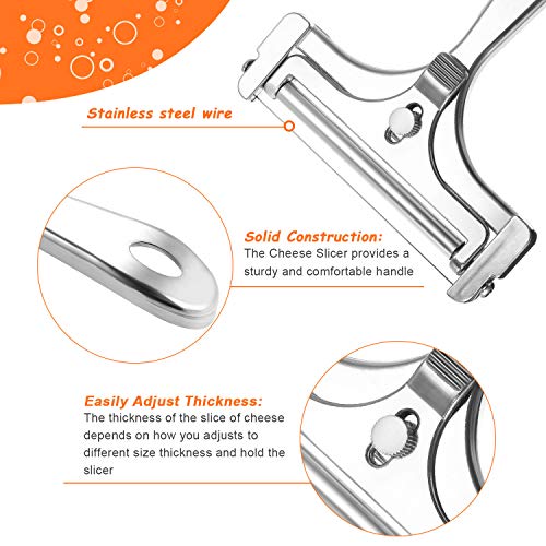 Boao 2 Pack Wire Cheese Slicer Stainless Steel Handheld Cheese Cutter Angle Adjustable Shaver Replacement Kitchen Cooking Tool for Mozzarella Cheddar Gruyere(Silver) - color: Silver