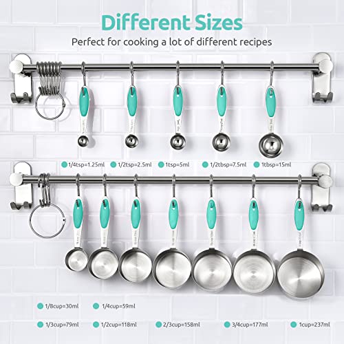 Measuring Cups and Spoons Set: U-Taste 18/8 Stainless Steel 12 Pieces Metal Stacking Kitchen Baking Cooking Food Measure Set 7 Cups 5 Spoons with Strengthened Weld Joints (Aqua Sky) - color: Aqua Sky