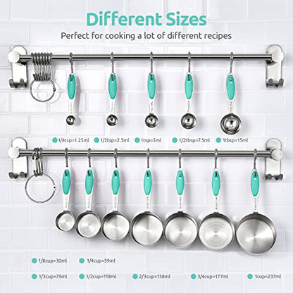 Measuring Cups and Spoons Set: U-Taste 18/8 Stainless Steel 12 Pieces Metal Stacking Kitchen Baking Cooking Food Measure Set 7 Cups 5 Spoons with Strengthened Weld Joints (Aqua Sky) - color: Aqua Sky