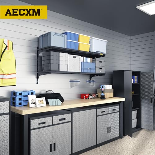 Aecxm 1pack×2 Tier 1.3x4ft Garage Shelving Wall Mounted, 260lbs Load Capacity，15.6x48inch per Shelf Height Cassette Adjustable Floating Shelves, Black - color: Black, size: 2pack-1.3x4ft
