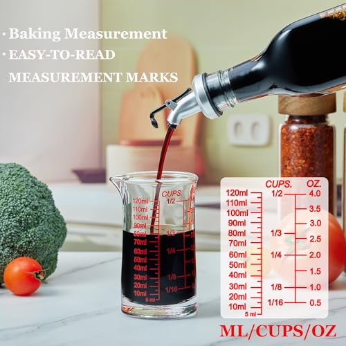 Ackers 4oz Glass Measuring Cup – Shot Glass with Ounce,Ml,Cups Markings for Kitchen & Bar(Red Line) - color: Red(Single)