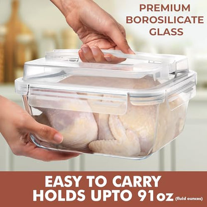 Razab 2700ml / 91Oz / 11.5 Cups Large Glass Food Storage Containers with Lids - Glass Meal Prep Containers for Roasting & Storing Leftover, Glass Lunch Container, Microwave & Oven Safe - color: Black