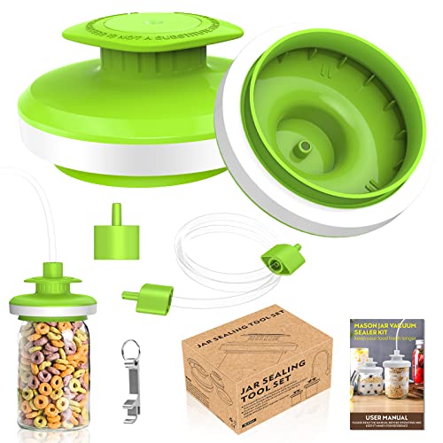 Mason Jar Vacuum Sealer, Jar Sealer and Accessory Hose for Foodsaver, Food Storage Vacuum Sealer Jar Attachment Kit with Lid Opener for Wide-Mouth & Regular-Mouth Mason Jar - color: Green 2