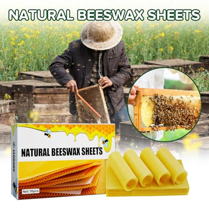 Blingbin 10Pcs Natural Beeswax Sheets, 5.1x3.5 inch Beeswax Candle Wax, Beeswax Foundation Sheets for Candle Making, Beekeeping Bee Wax Nest Bed Beeswax Honeycomb Sheet Easy DIY Candle Making Kit Gift