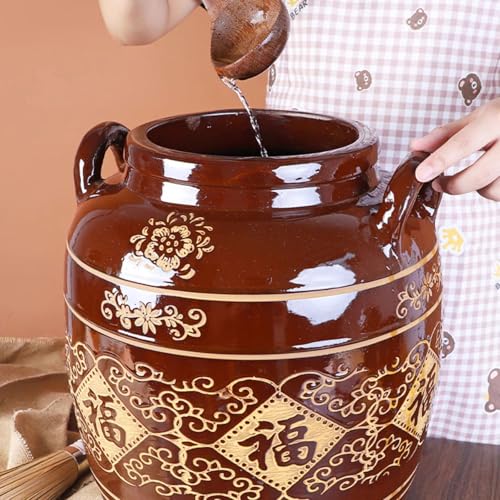 Fermentation Crock With Lid Traditional Chinese Porcelain Sauerkraut Fermentation Jar Ceramic Crock Pickling Pot(25L) - size: 25L