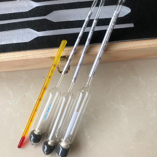5 Pieces Hydrometer Alcohol Meter Test Kit 0-100% Household Alcohol Hydrometer Concentration Meter Tester for Spirits/Distillates Whiskey with Thermometer Glass Cylinder Wooden Storage Box