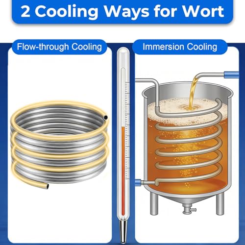 Wort Chiller 1/2" x 25FT, Food Grade 304 Stainless Steel Immersion Chiller Coil, Ice Bath Water Chiller Beer Chiller Water Cooler Tubing Coil for Beer Brewing, with 2PCS 1/2'' Connection Barbs - size: 1/2" x 25 Ft Wort Chiller