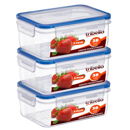 Tribello 38 oz Airtight Food Storage Containers with SnapTight Lids – Clear, Stackable, BPA-Free Meal Prep Containers for Kitchen, Freezer & Pantry Storage - size: 38 OZ - 1 Pack